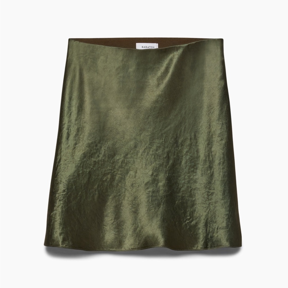 Aritzia Babaton Mini Satin Slip Skirt in Olive Green (New Without Tags)